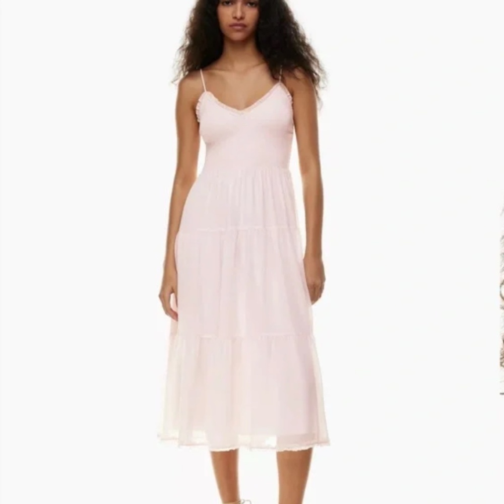 Aritzia Wilfred Tuberose Dress Chiffon tiered V-neck midi dress Pink small